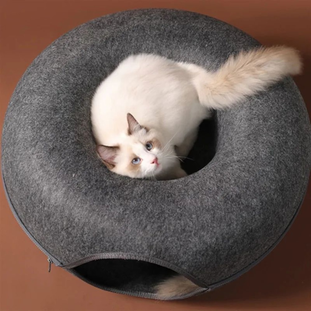 Cozy Donut Cat Tunnel Bed With Natural Felt Cave 4