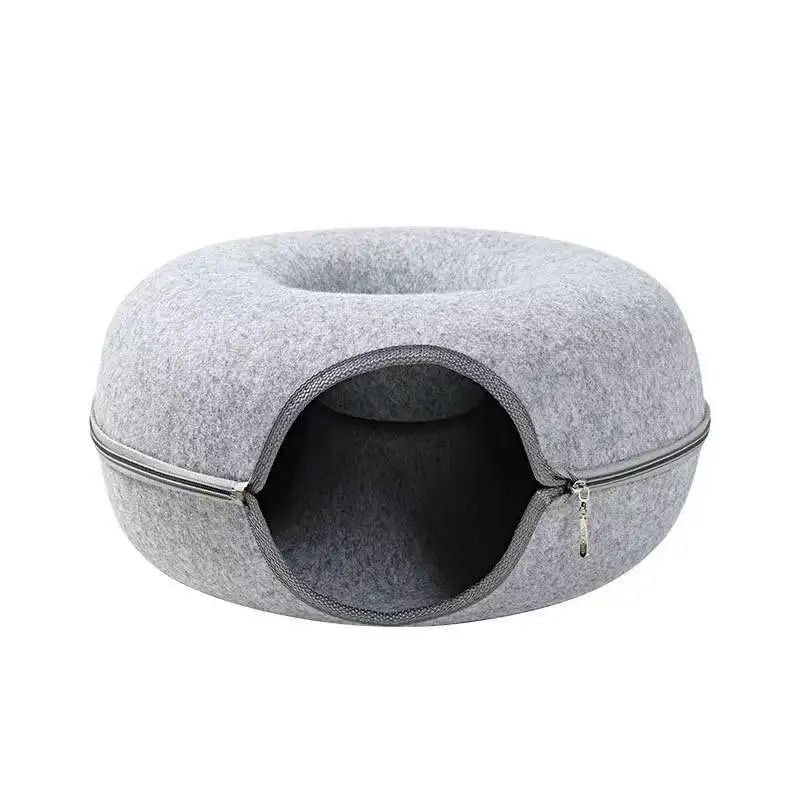 Cozy Donut Cat Tunnel Bed With Natural Felt Cave 6