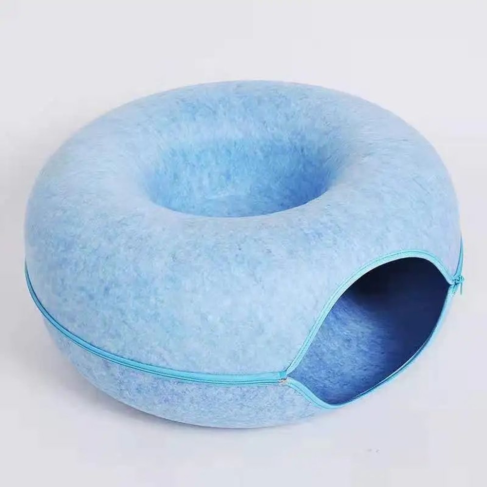 Cozy Donut Cat Tunnel Bed With Natural Felt Cave 8