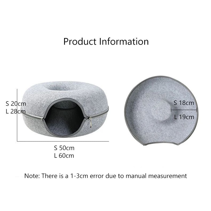 Cozy Donut Cat Tunnel Bed With Natural Felt Cave 10