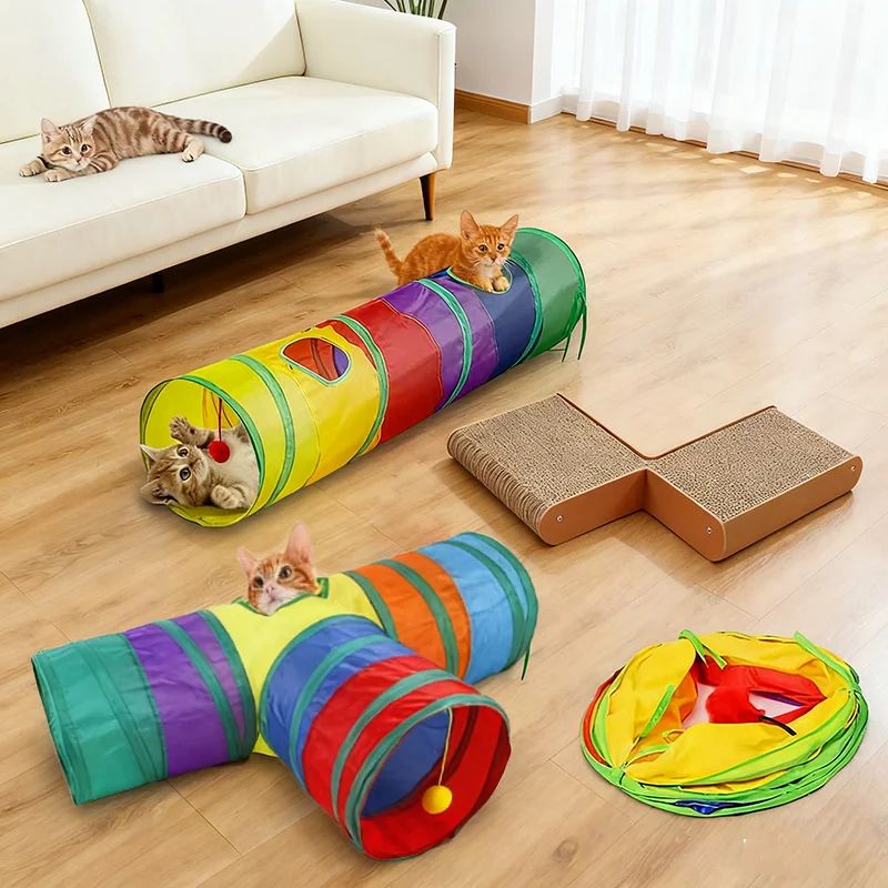 Rainbow Cat Tunnel Interactive Play Tube For Indoor Cats Small Dogs 0