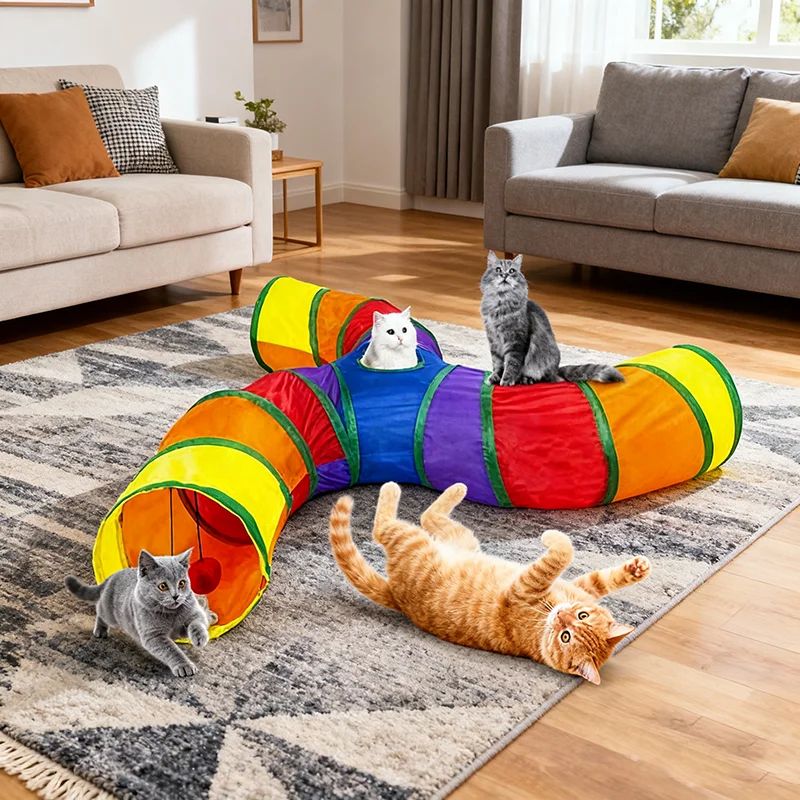 Rainbow Cat Tunnel Interactive Play Tube For Indoor Cats Small Dogs 1