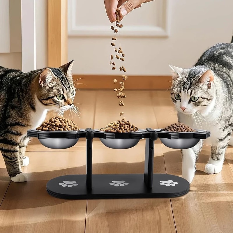 Elevated Black Cat Ear Feeding Station With Stainless Steel Bowls For Indoor Cats 1