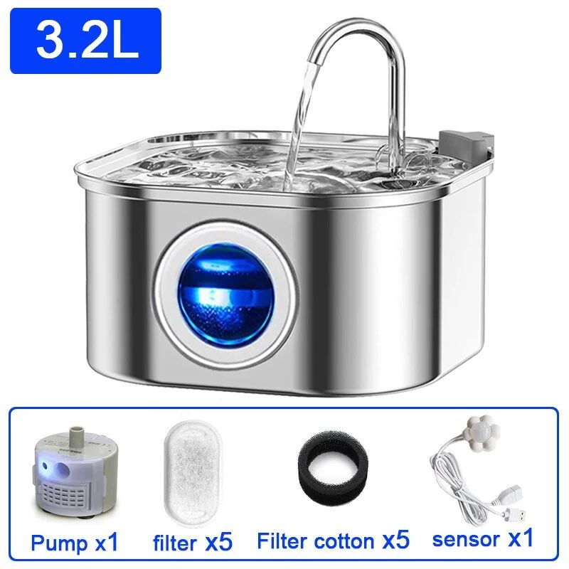 PureFlow 32L Cat Water Fountain Stainless Steel Automatic Pet Water Dispenser 9