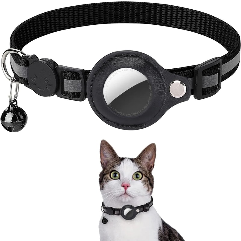SafeTrack Reflective AirTag Cat Collar With Waterproof Holder Breakaway Safety Buckle 0