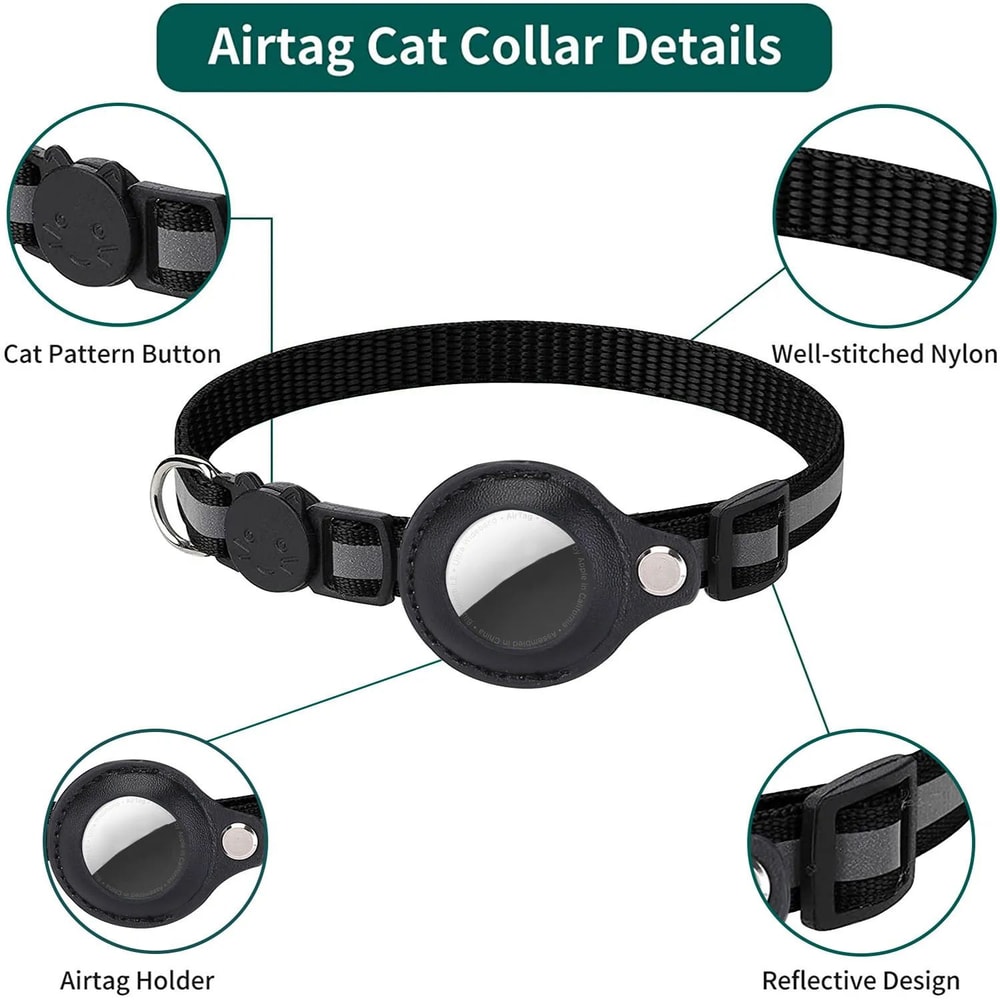 SafeTrack Reflective AirTag Cat Collar With Waterproof Holder Breakaway Safety Buckle 1