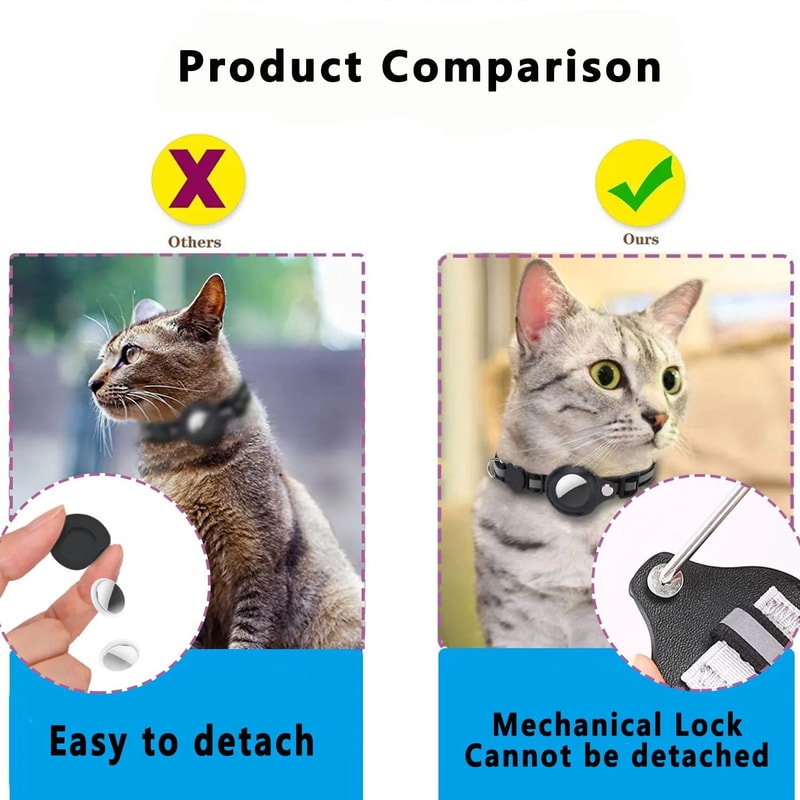 SafeTrack Reflective AirTag Cat Collar With Waterproof Holder Breakaway Safety Buckle 3