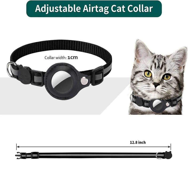 SafeTrack Reflective AirTag Cat Collar With Waterproof Holder Breakaway Safety Buckle 4