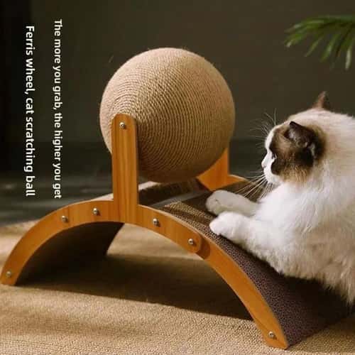 2-in-1 Cat Scratcher Wooden Sisal Ball Toy for Indoor Cats & Kittens