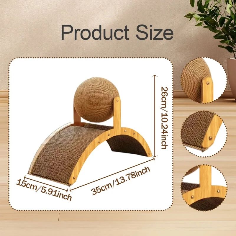 2in1 Cat Scratcher Wooden Sisal Ball Toy For Indoor Cats Kittens 5