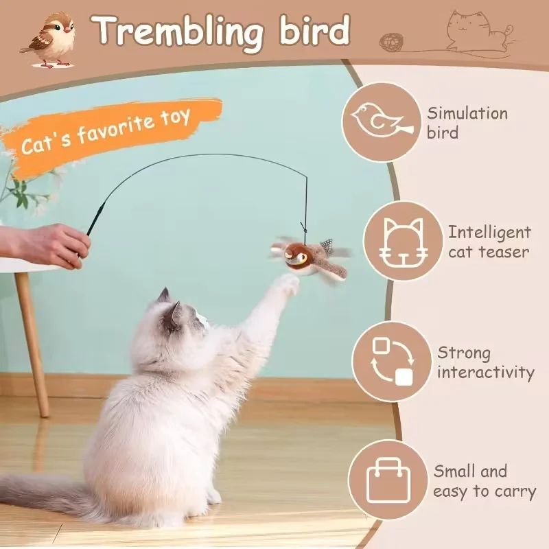 Interactive Cat Toy Flapping Sparrow USB Rechargeable Chirping Bird For Active Indoor Cats 2