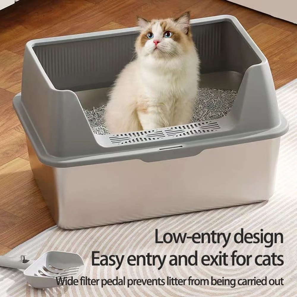 XL Stainless Steel Cat Litter Box With Lid And High Sides 3