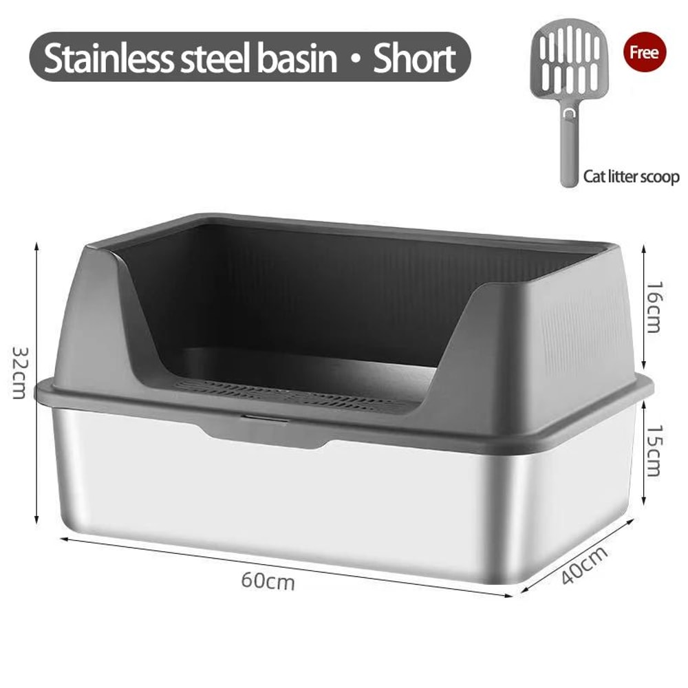 XL Stainless Steel Cat Litter Box With Lid And High Sides 4