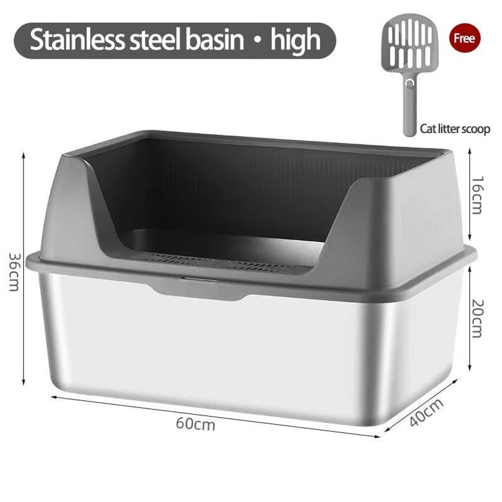 XL Stainless Steel Cat Litter Box With Lid And High Sides 6