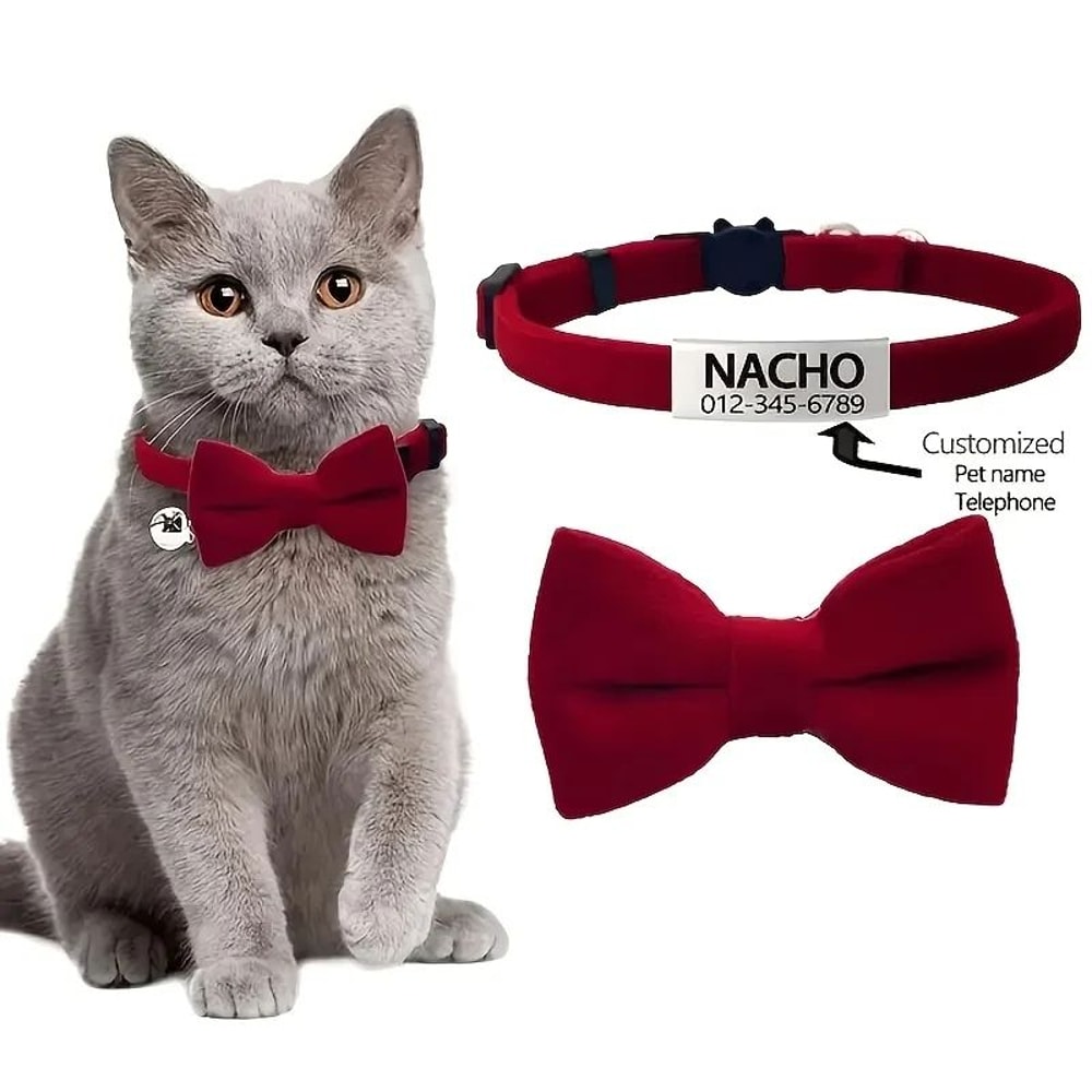 Personalized Cat Bow Tie Collar With Engraved ID Tag And Bell 8