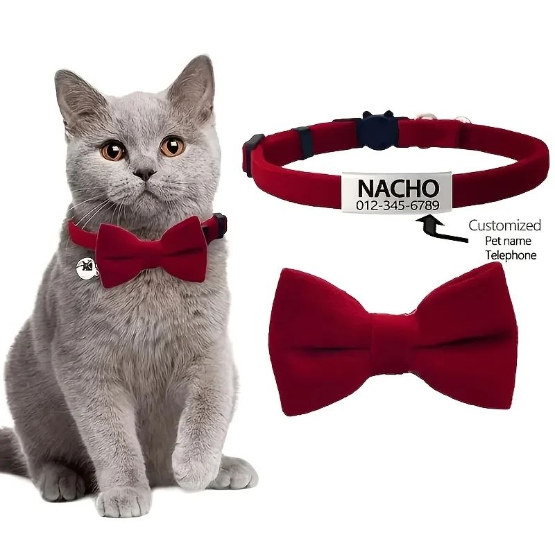 Personalized Cat Bow Tie Collar With Engraved ID Tag And Bell 8