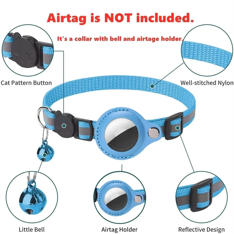 Reflective AirTag Cat Collar With GPS Holder Safety Bell For Indoor And Outdoor Cats 1
