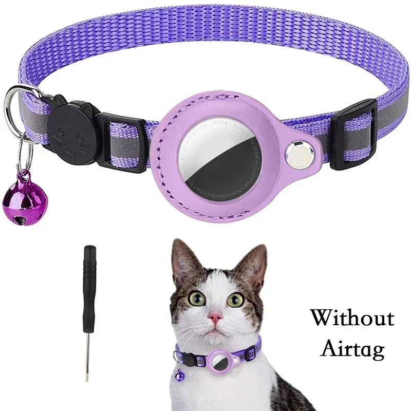 Reflective AirTag Cat Collar With GPS Holder Safety Bell For Indoor And Outdoor Cats 7