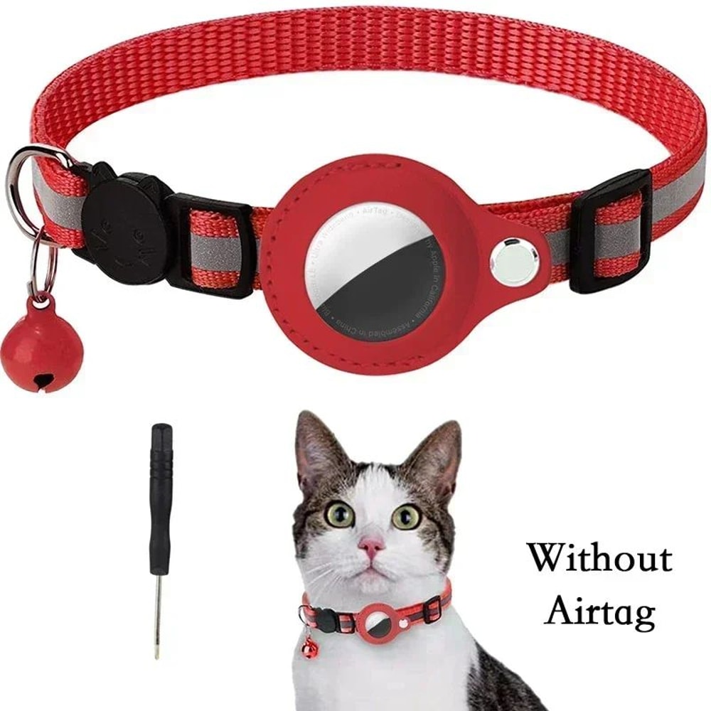 Reflective AirTag Cat Collar With GPS Holder Safety Bell For Indoor And Outdoor Cats 9