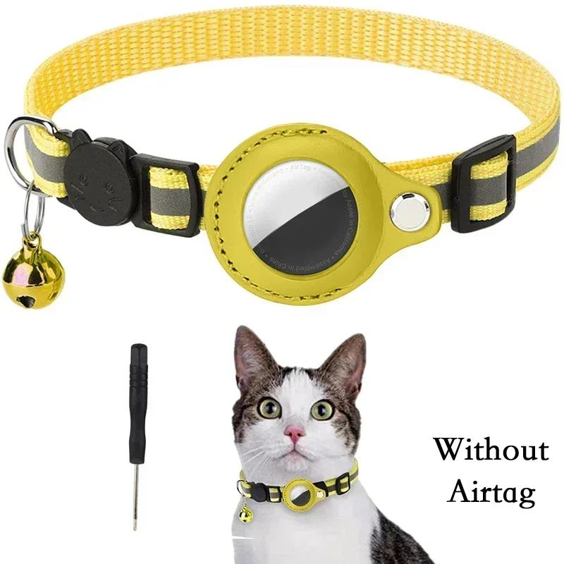 Reflective AirTag Cat Collar With GPS Holder Safety Bell For Indoor And Outdoor Cats 12
