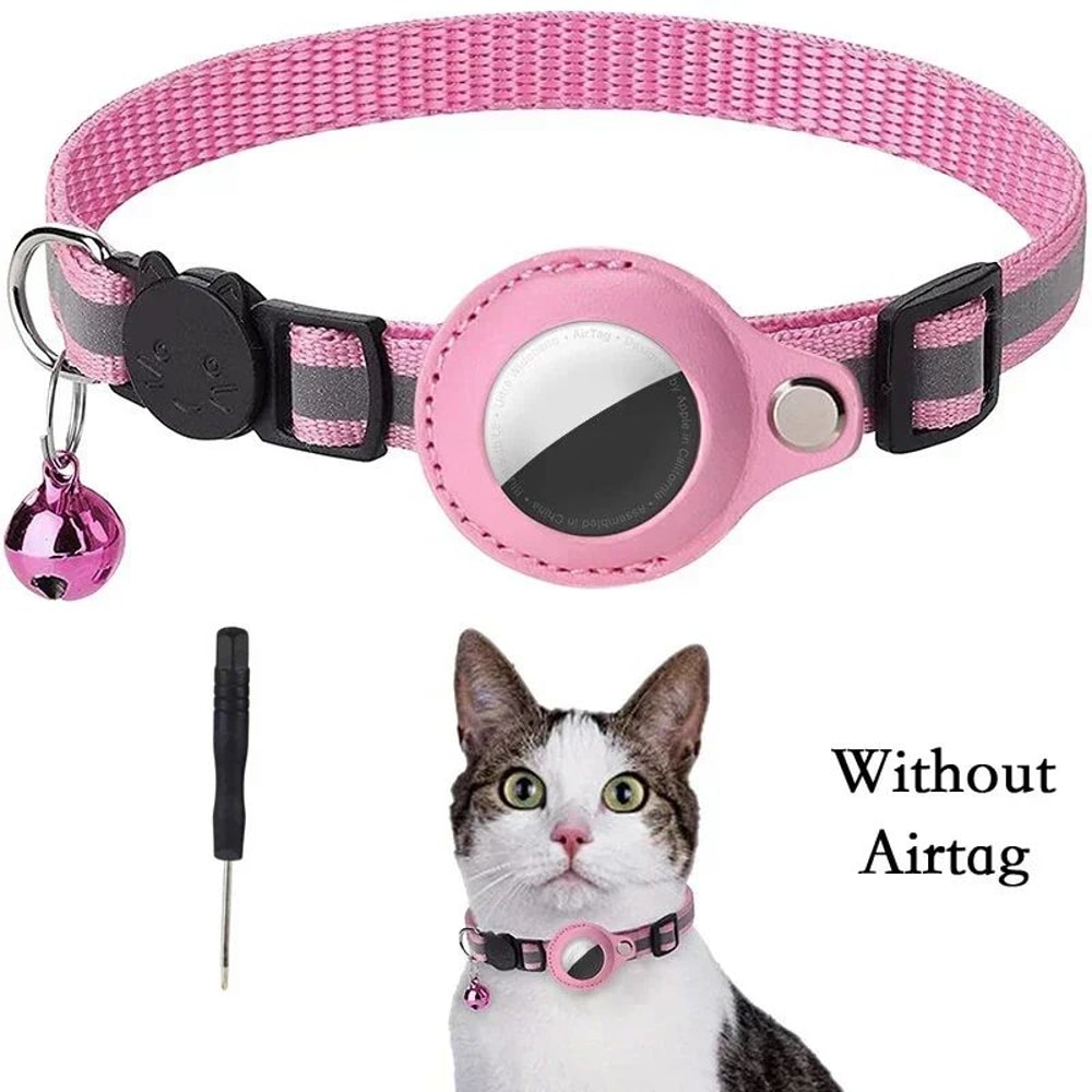 Reflective AirTag Cat Collar With GPS Holder Safety Bell For Indoor And Outdoor Cats 13