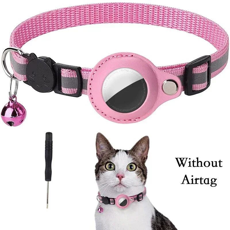 Reflective AirTag Cat Collar With GPS Holder Safety Bell For Indoor And Outdoor Cats 13