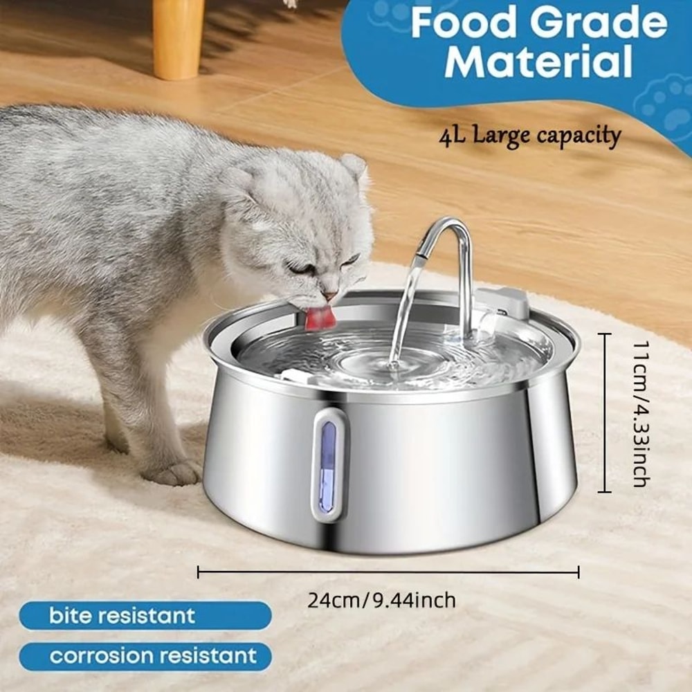 SilentFlow 4L Stainless Steel Cat Water Fountain For Cats Dogs 2