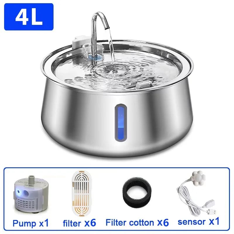 SilentFlow 4L Stainless Steel Cat Water Fountain For Cats Dogs 8