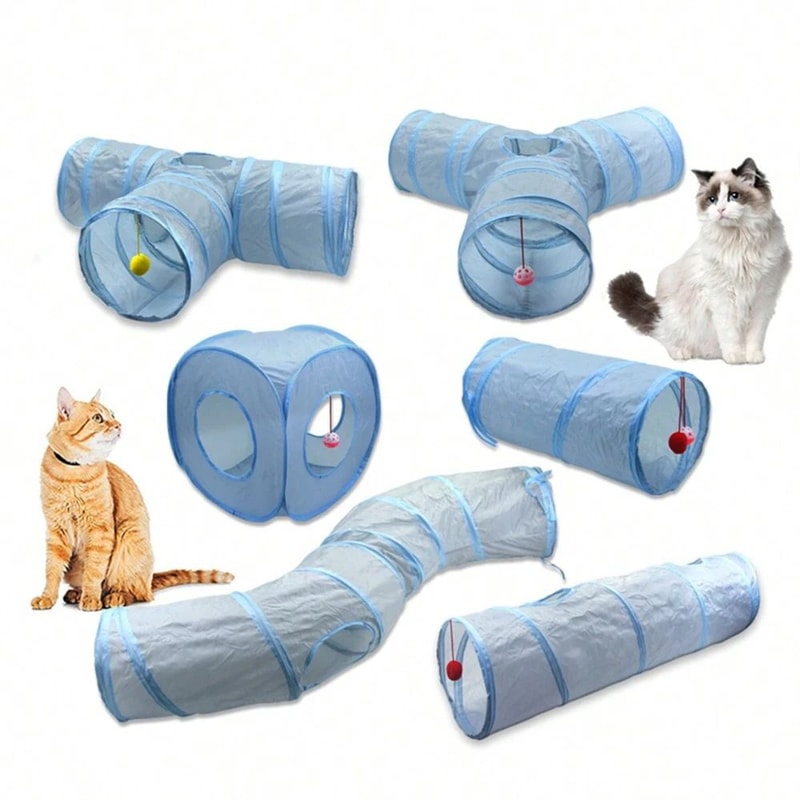 3Way Foldable Cat Tunnel Toy With Peek Hole 0