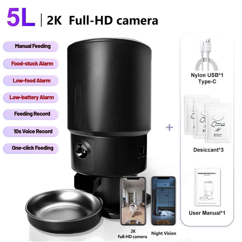 SmartView 5L Automatic Cat Feeder With HD Camera WiFi App Control 7