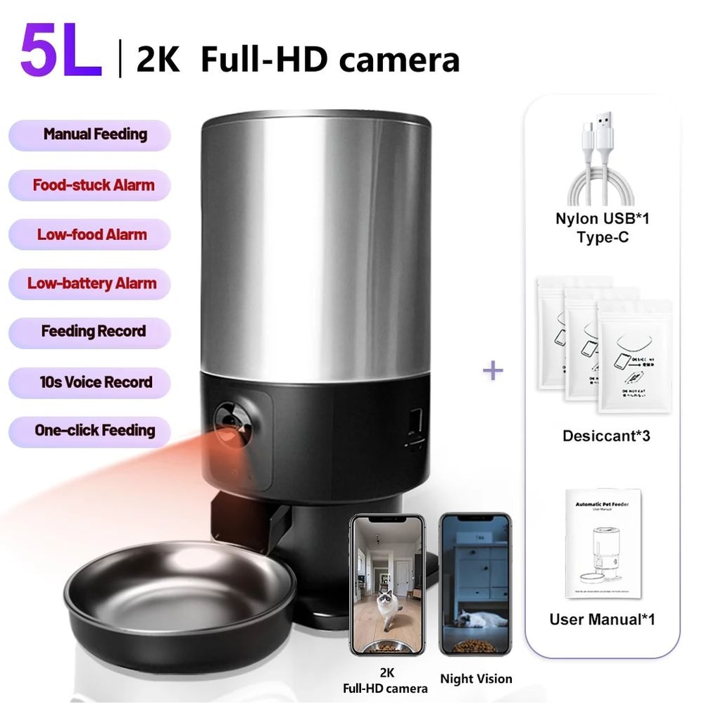 SmartView 5L Automatic Cat Feeder With HD Camera WiFi App Control 9