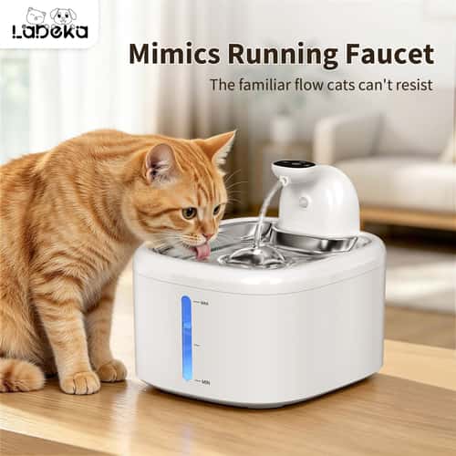 3.5L Wireless Cat Water Fountain with Motion Sensor and Stainless Steel Tray