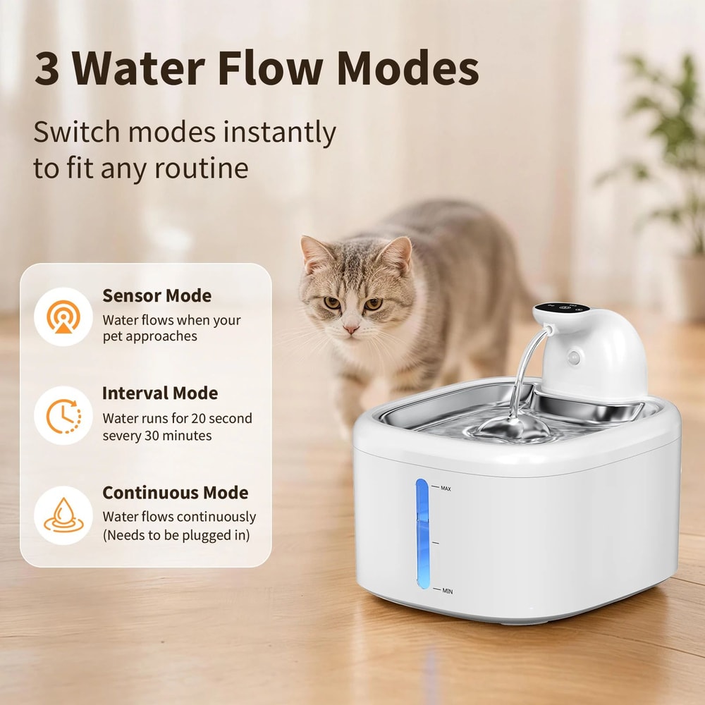 35L Wireless Cat Water Fountain With Motion Sensor And Stainless Steel Tray 1