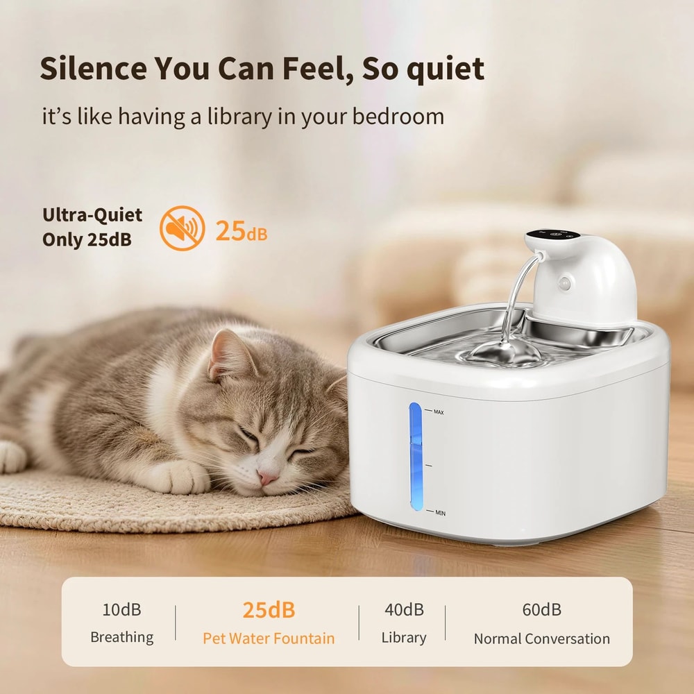 35L Wireless Cat Water Fountain With Motion Sensor And Stainless Steel Tray 2