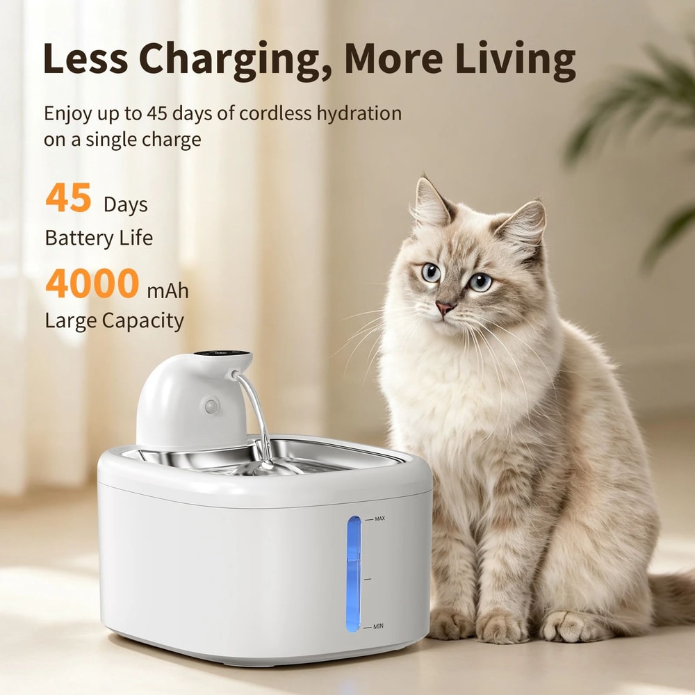 35L Wireless Cat Water Fountain With Motion Sensor And Stainless Steel Tray 3