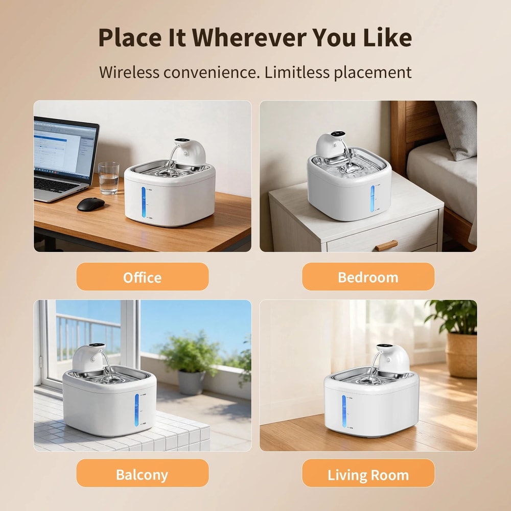 35L Wireless Cat Water Fountain With Motion Sensor And Stainless Steel Tray 4