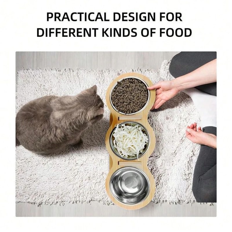 15 Tilted Elevated Cat Bowl With 3 Stainless Steel Bowls 4