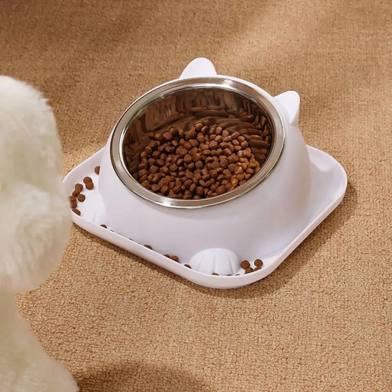 Stainless Steel AntiTip Cat Bowl With NonSlip Feeding Mat 4