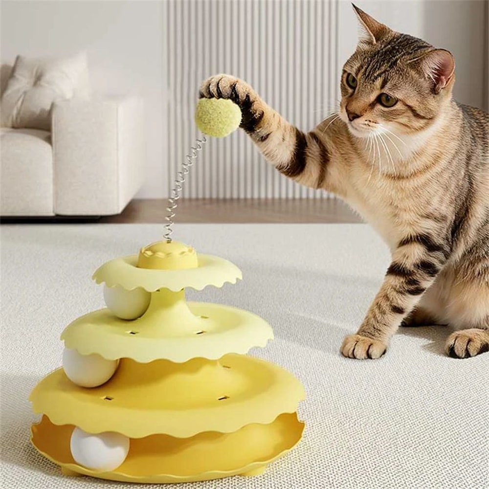 SpinPounce Interactive Cat Turntable Toy With Teaser Wand 0