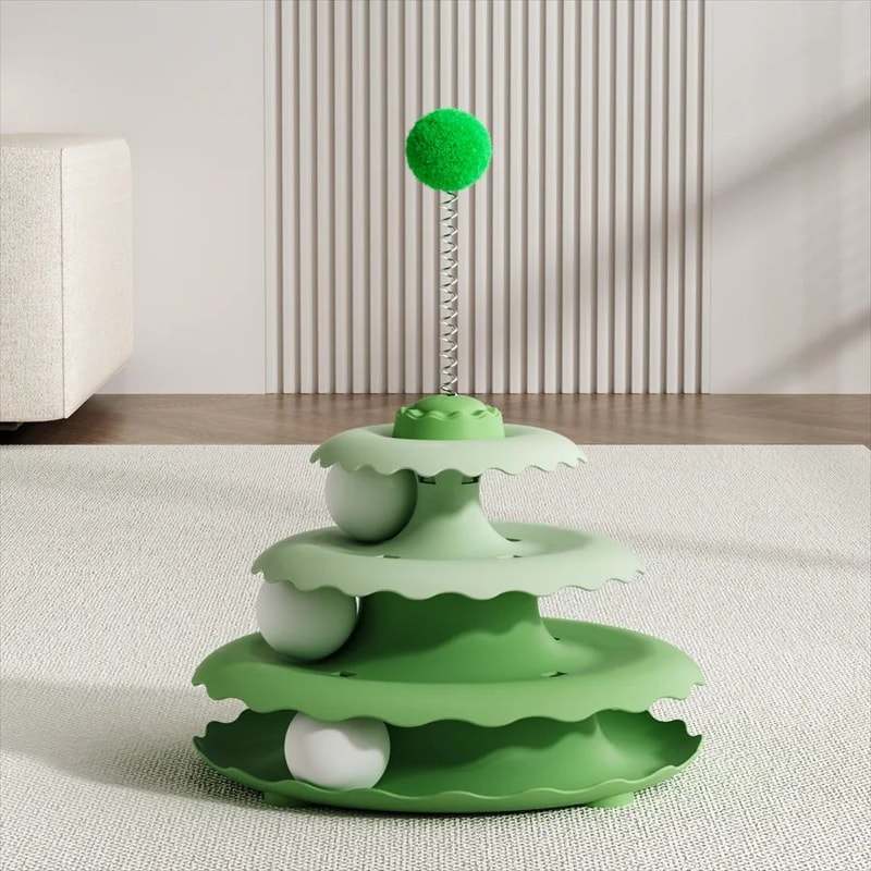 SpinPounce Interactive Cat Turntable Toy With Teaser Wand 6