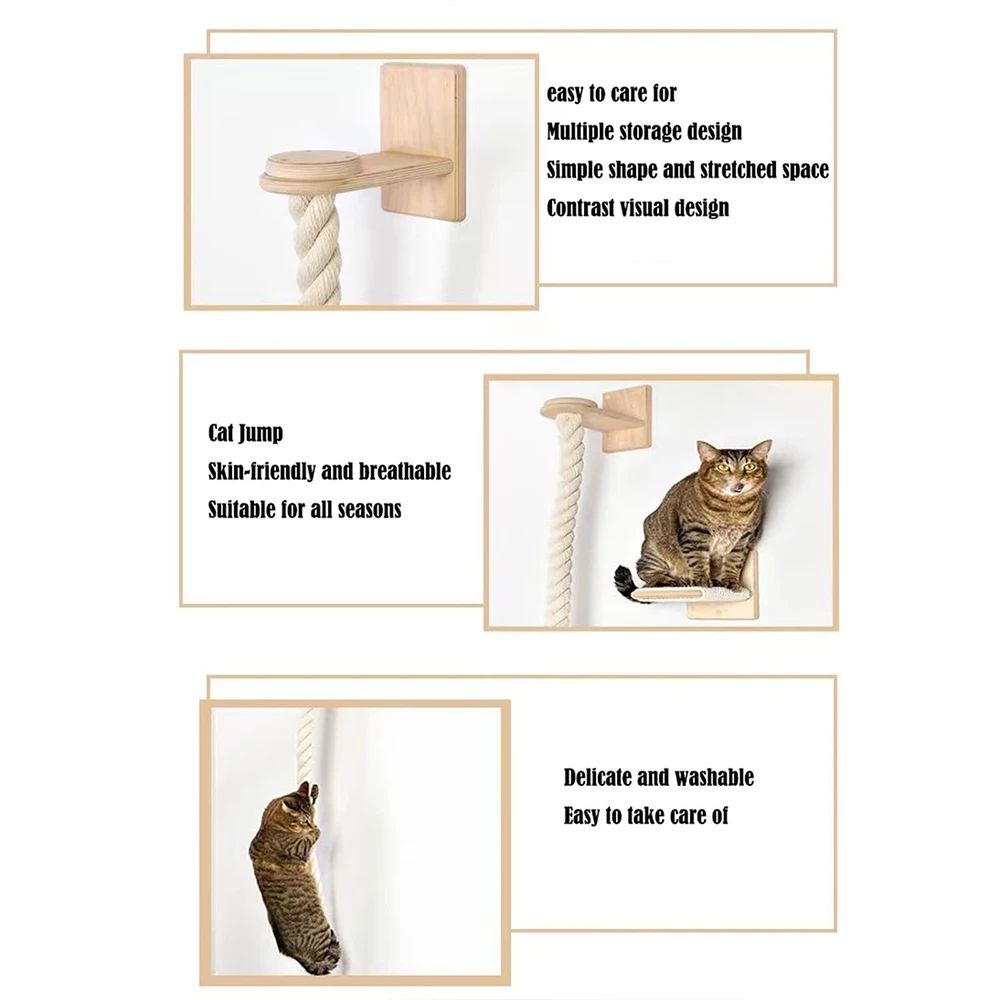 140cm Wall Mounted Cat Climber With Sisal Rope Scratching Post 3