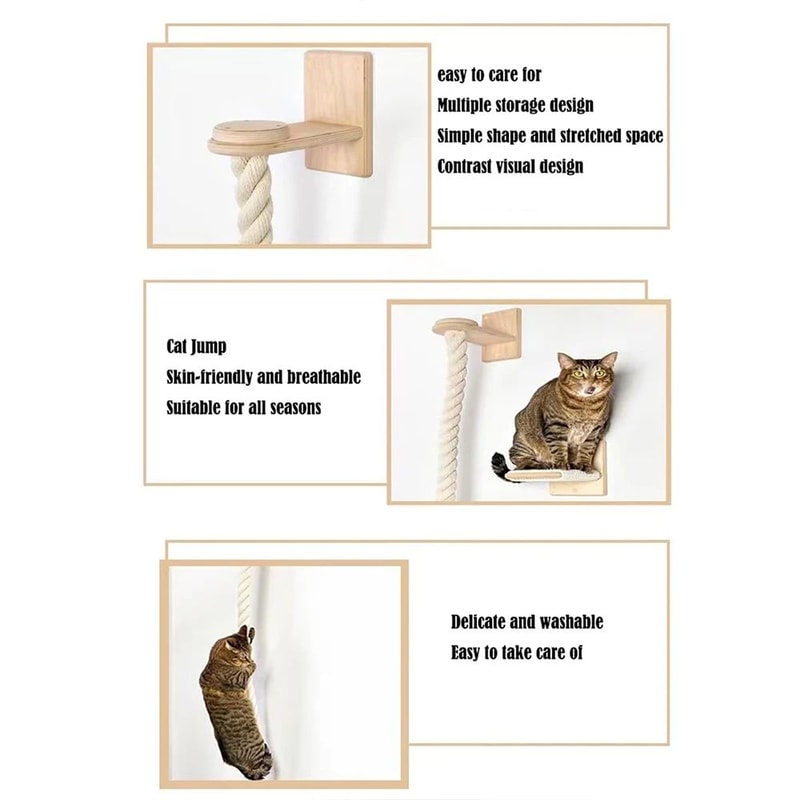 140cm Wall Mounted Cat Climber With Sisal Rope Scratching Post 3