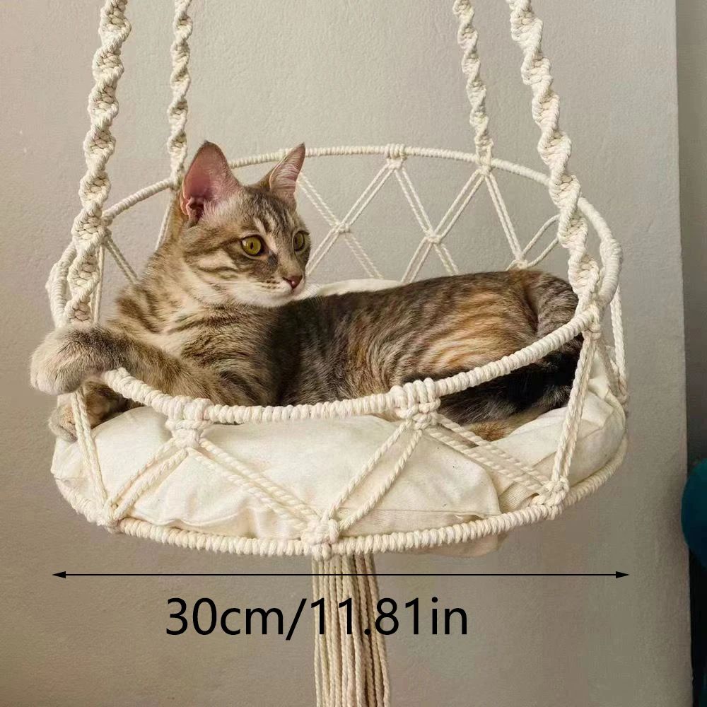 Boho Handwoven Hanging Cat Hammock Bed 7