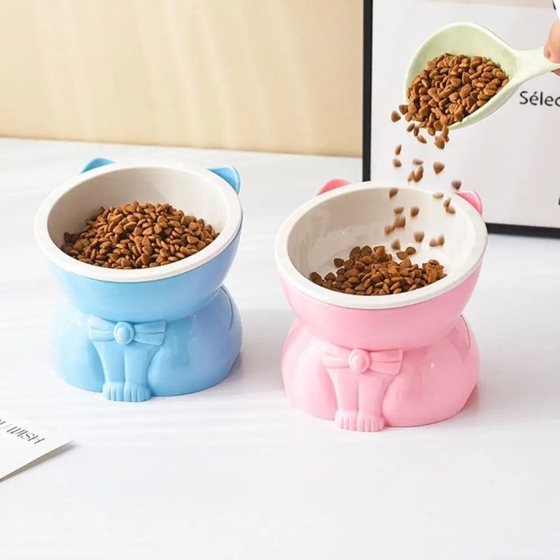 Slanted Ceramic Cat Bowl NonSlip Elevated Pet Feeder 2