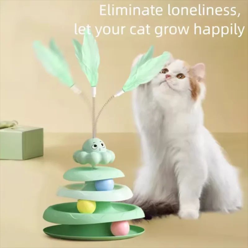 3Tier Interactive Cat Toy Turntable With Feather Teaser 1