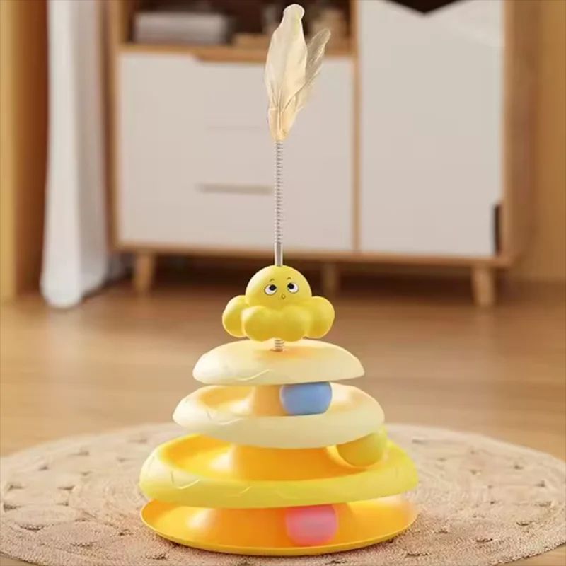 3Tier Interactive Cat Toy Turntable With Feather Teaser 6