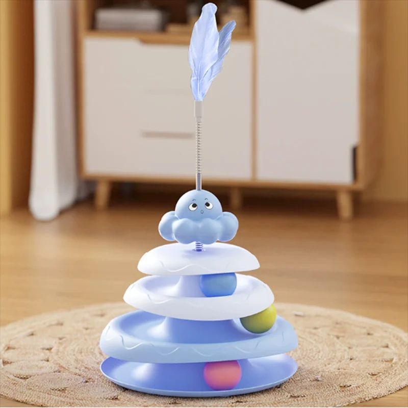 3Tier Interactive Cat Toy Turntable With Feather Teaser 9