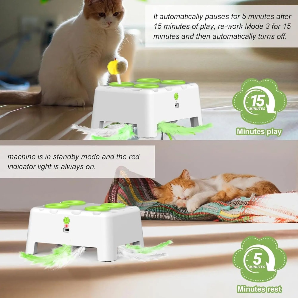 PouncePop Interactive Cat Toy Rechargeable Automatic Feather Toy For Indoor Cats Kittens 2