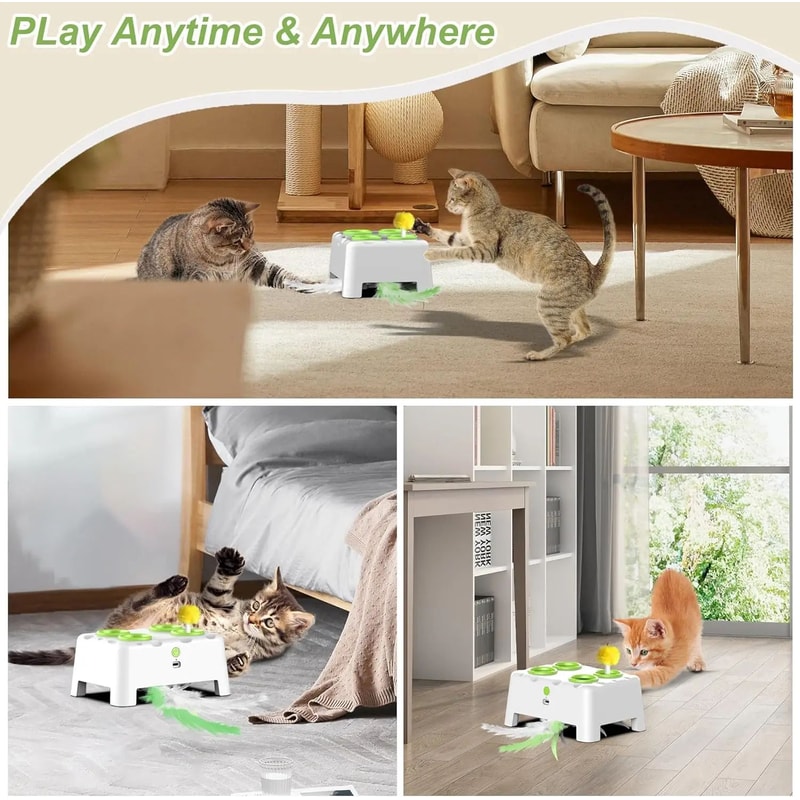 PouncePop Interactive Cat Toy Rechargeable Automatic Feather Toy For Indoor Cats Kittens 4