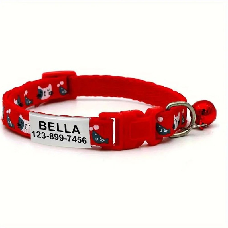Personalized Reflective Cat Collar With Engraved Name Tag Bell 8